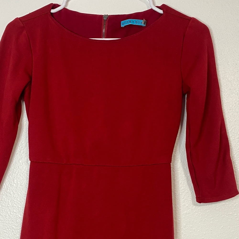 Alice + Olivia Bold Red Long Sleeve Dress red color size 0 shell Viscose & Nylon - Picture 5 of 16